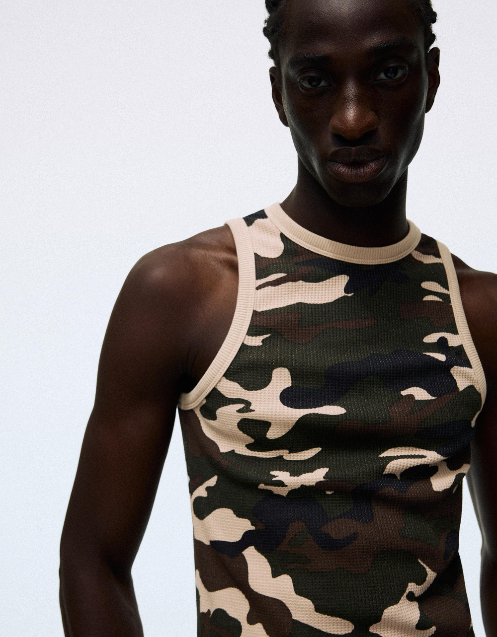 Мужская майка из вафельной ткани с принтом, арт. 4313/777 - BERSHKA