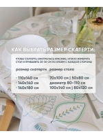 Клеенка на стол 140 на 140 белая с зелеными листьями