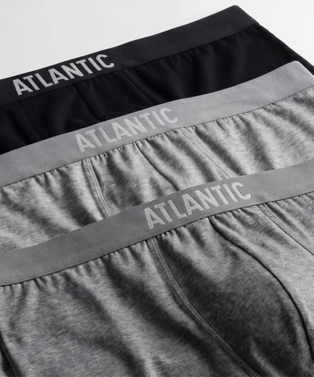 Мужские трусы шорты Atlantic, набор из 3 шт., хлопок, черные + серый меланж + темно-серый меланж, 3BMH-011