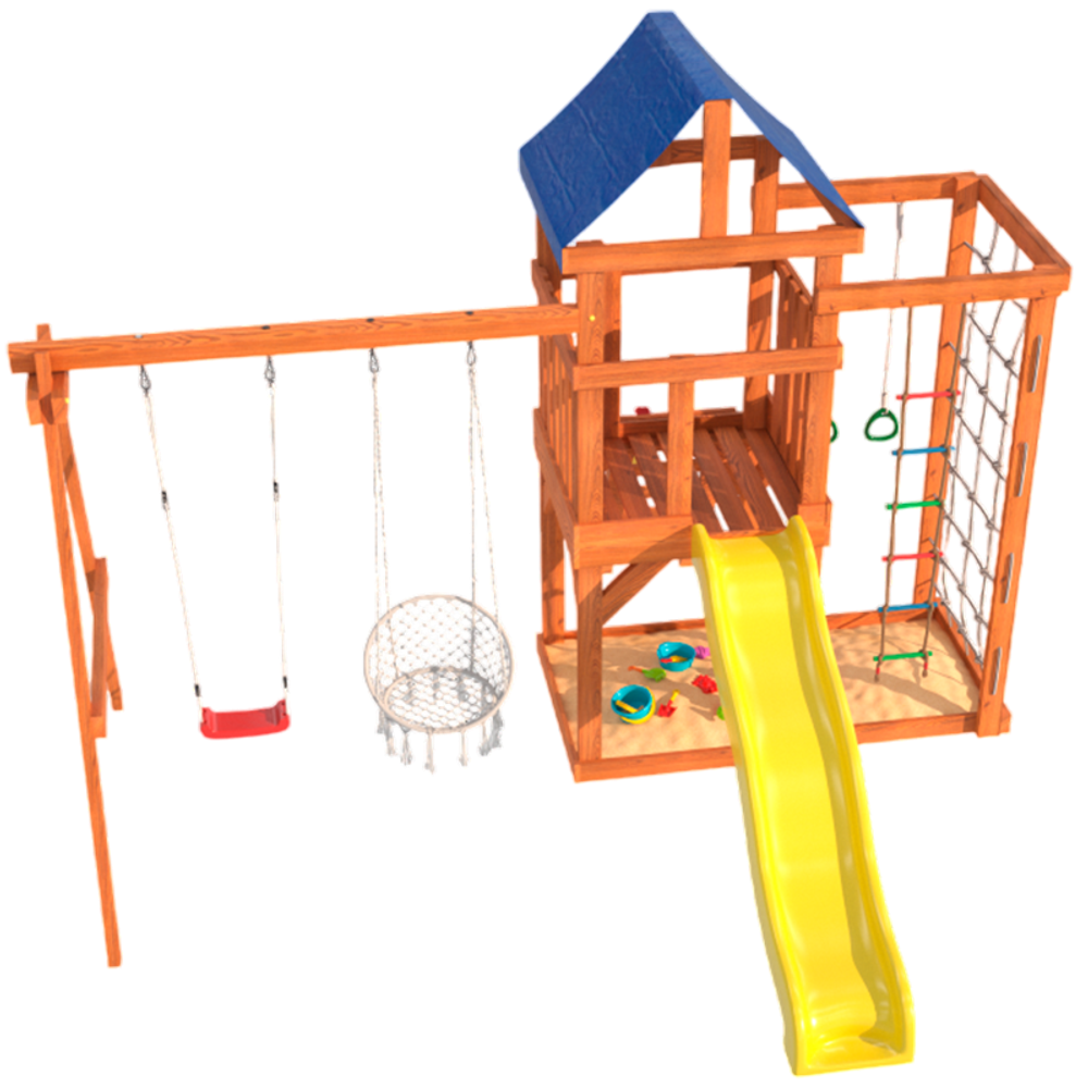 Детская площадка Fun Land с сеткой стенкой и плетенным креслом