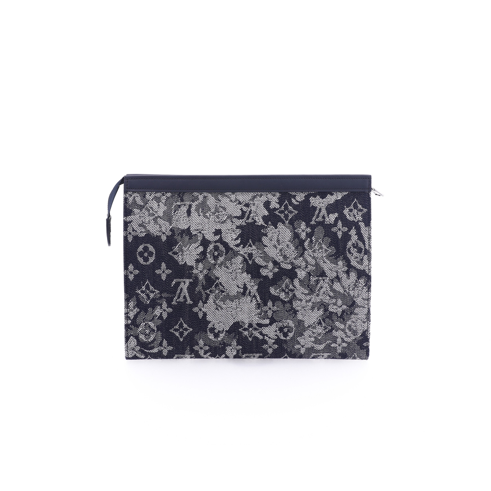LOUIS VUITTON Canvas With Leather Storage Bag, Clutch Toiletry Bag Men"s Blue Gray