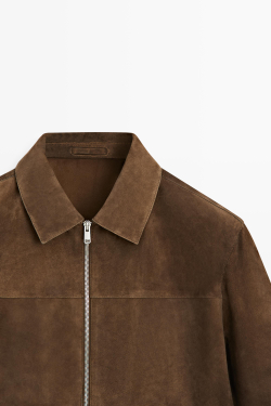 Massimo Dutti Куртка на молнии из замшевой кожи, коричневый меланж