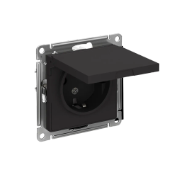 ATLASDESIGN РОЗЕТКА с заземлением со шторками с крышкой, 16А, IP20, механизм, КАРБОН
