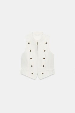 ZARA ТОП С ПУГОВИЦАМИ И МОЛНИЕЙ, ЖЕЛТОВАТО-БЕЛЫЙ