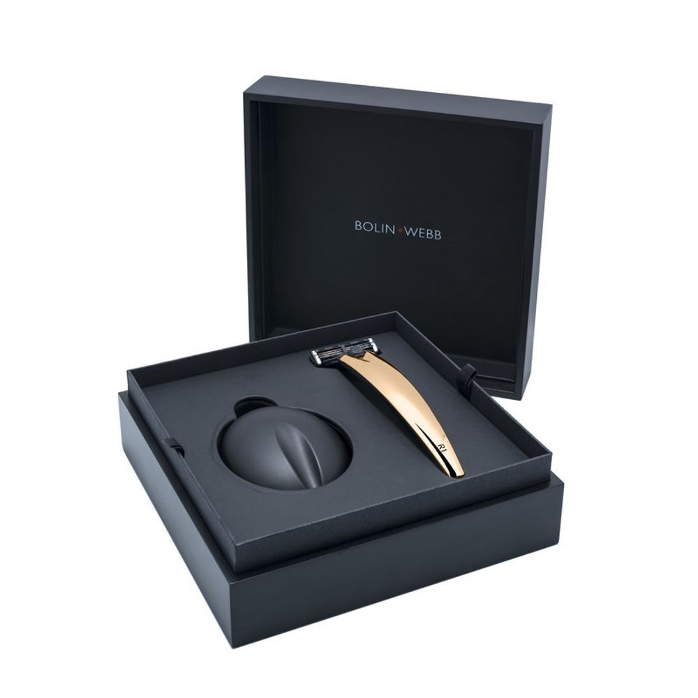 Подарочный набор Bolin Webb R1, бритва R1 золотая, подставка R1 черная (BW GIFTBOX STAND R1 GOLD)