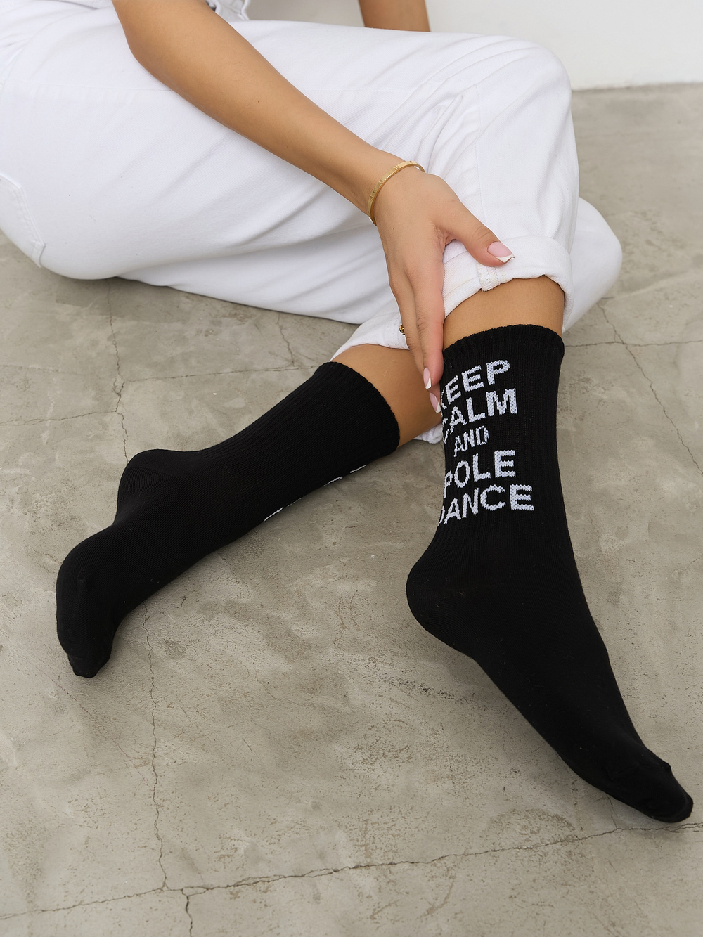 Носки женские высокие черные " KEEP CALM AND POLE DANCE "