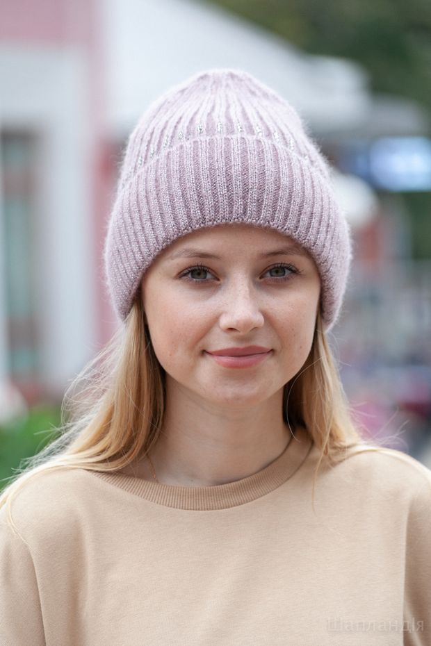 52bo10 Шапка с отворотом Катта (Олива/золото / 56-59 / Два цветка / 30х30х6 / б/р / Оливковый / Трикотаж / 0.3)