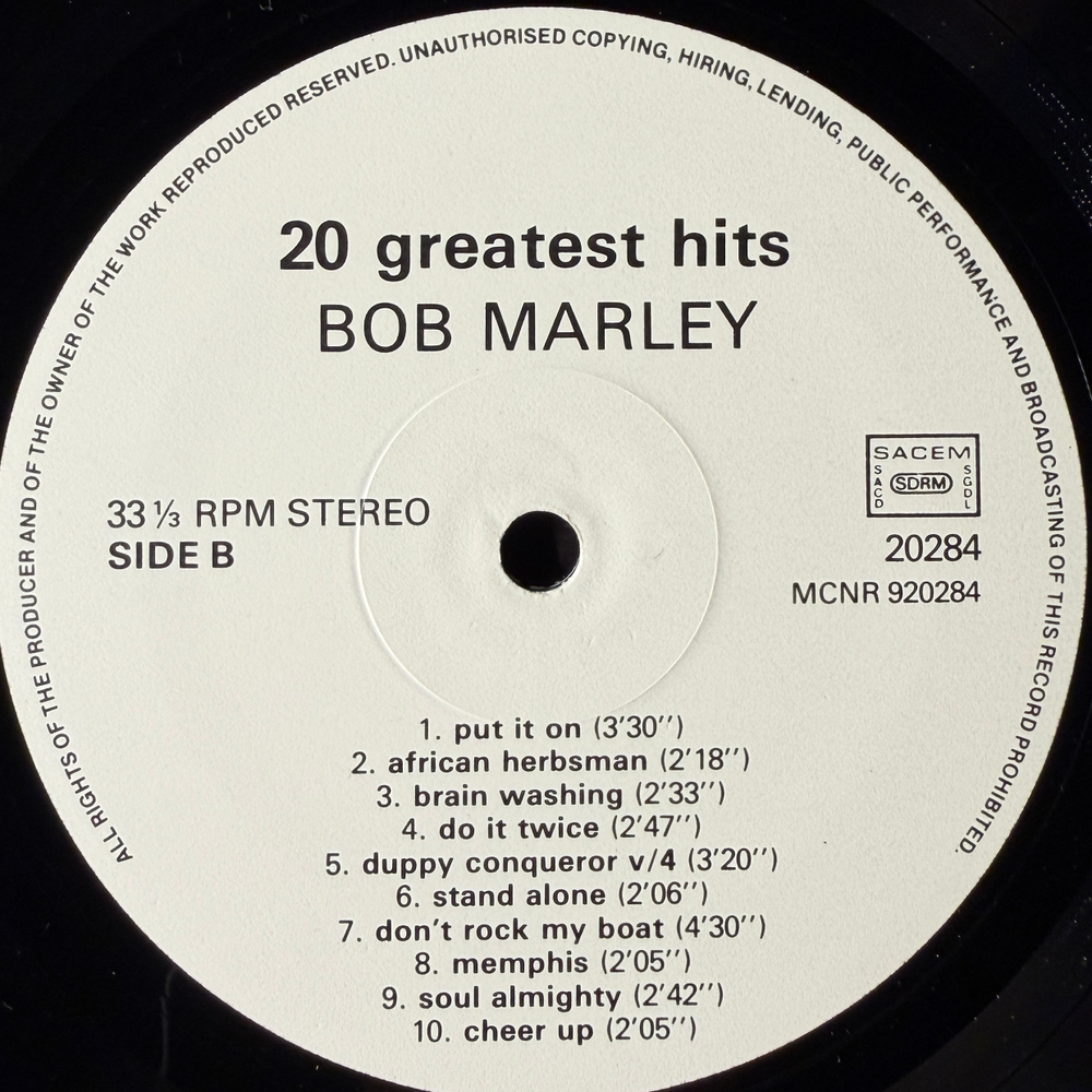 Bob Marley ‎– 20 Greatest Hits (Франция)