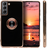 Стильный глянцевый чехол для SAMSUNG GALAXY S21 5G (не ULTRA/ FE/ PLUS!) с кольцом-подставкой и бархатной подкладкой