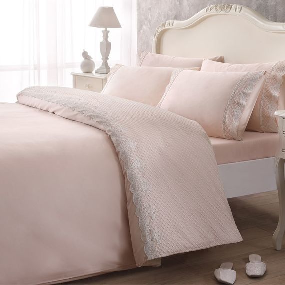 Постельное белье MARLOW розовый с кружевом deluxe TIVOLYO HOME Турция