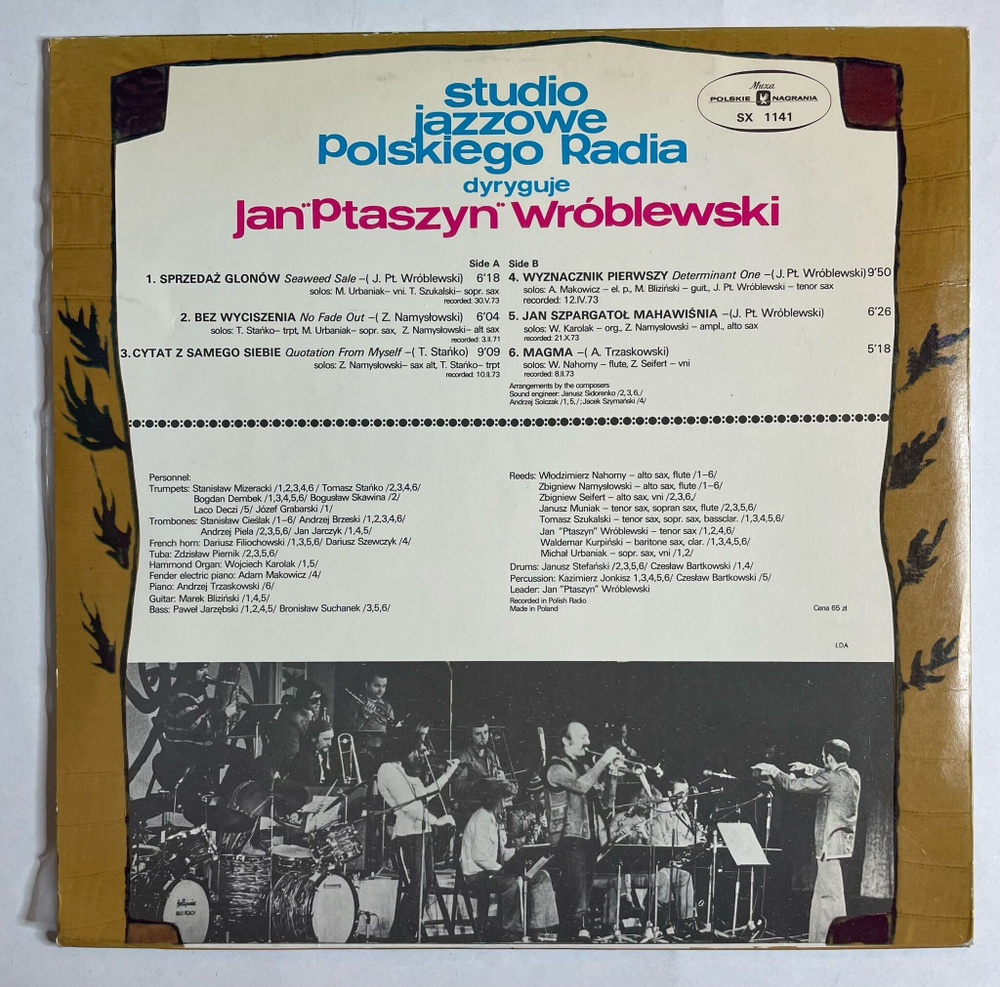 Винтажная виниловая пластинка LP Studio Jazzowe Polskiego Radia Dyryguje Jan Ptaszyn Wroblewski Sprzedawcy Glonow (Польша 1973)