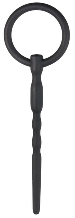 Черный уретральный плаг Silicone Penis Plug With Pull Ring - 13,5 см. (Цвет: черный)
