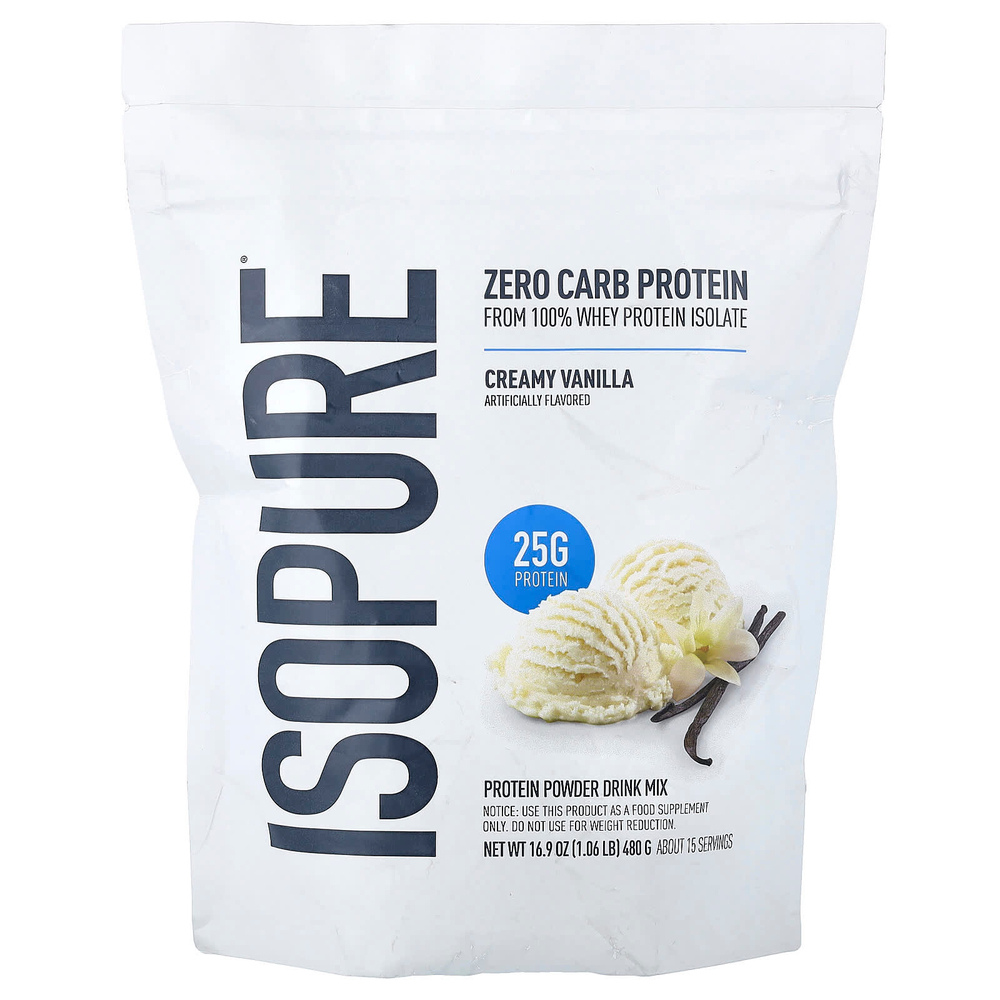 Isopure, протеиновая смесь для приготовления напитка без углеводов, со вкусом ванили, 480 г (1,06 фунта)
