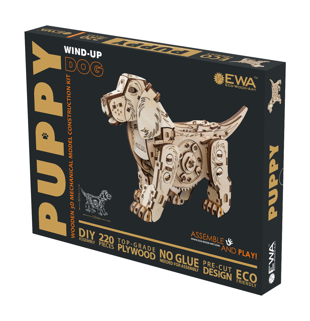 Конструктор деревянный 3D EWA Механический щенок Puppy