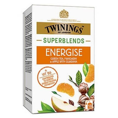 Чай зеленый Twinings Energise Заряд энергии (мандарин, яблоко с гуараной)18 пакетиков, 36 г (из Финляндии)