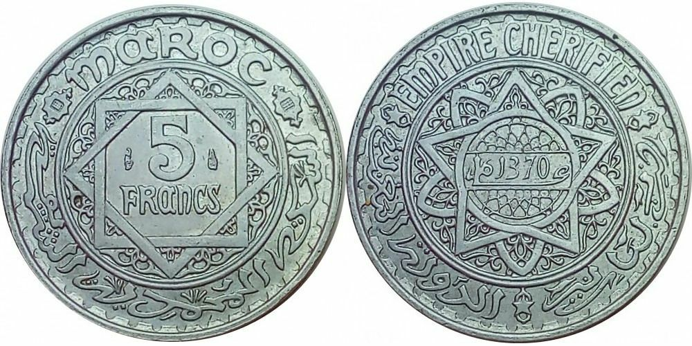 Марокко 5 франков 1951 XF