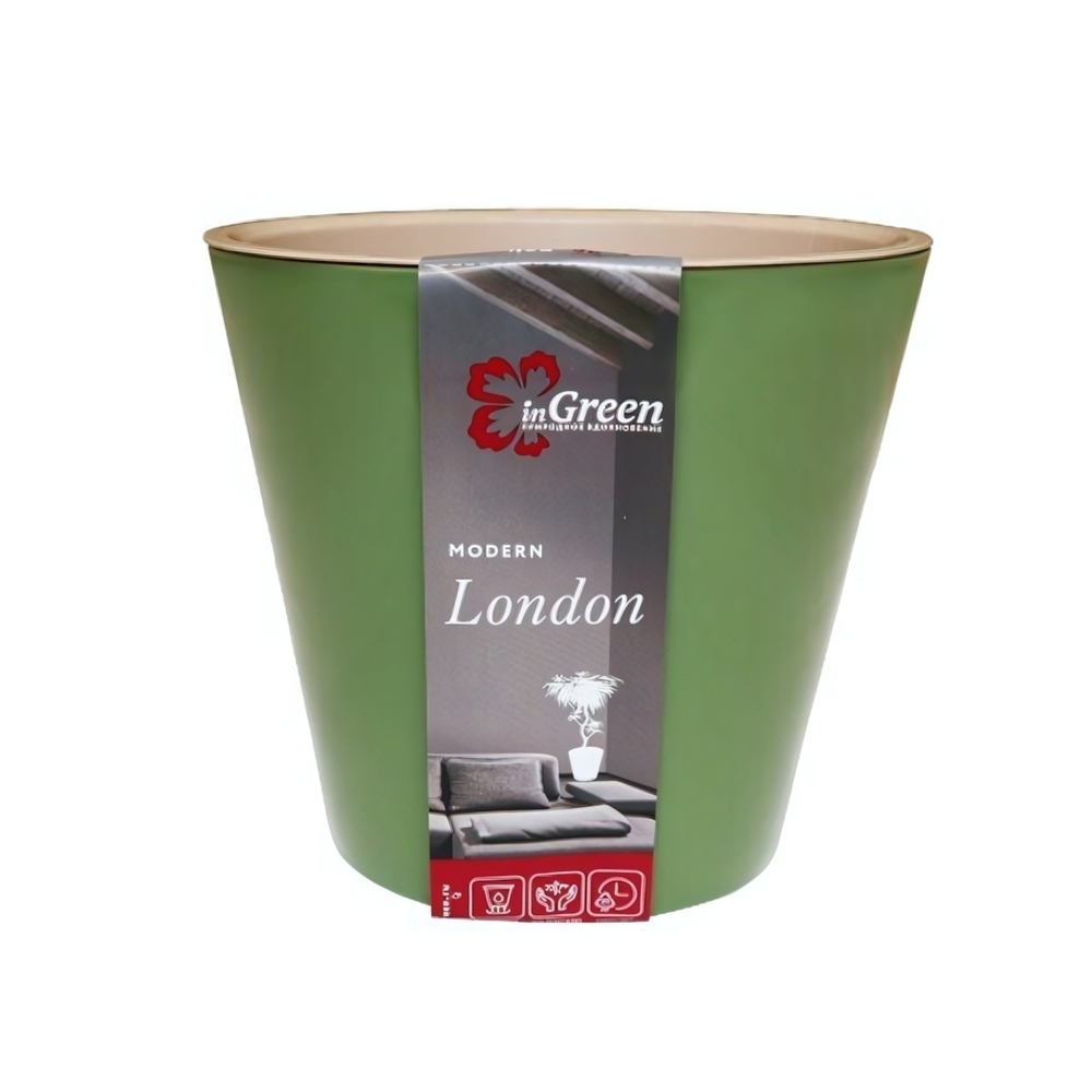Горшок для цветов Лондон D160 мм, 1,6 л с дренажной вставкой, оливковый