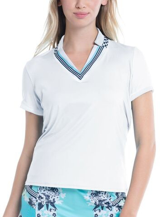 Женская теннисная футболка Lucky in Love Cool Urbana Geo Mod Notch Short Sleeve - белый