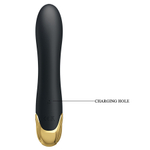 Черный вибратор-кролик 19,2см с позолотой 24K Pretty Love Double Royal Pleasure Liquid Silicone Function Rabbit Vibrator BI-014626
