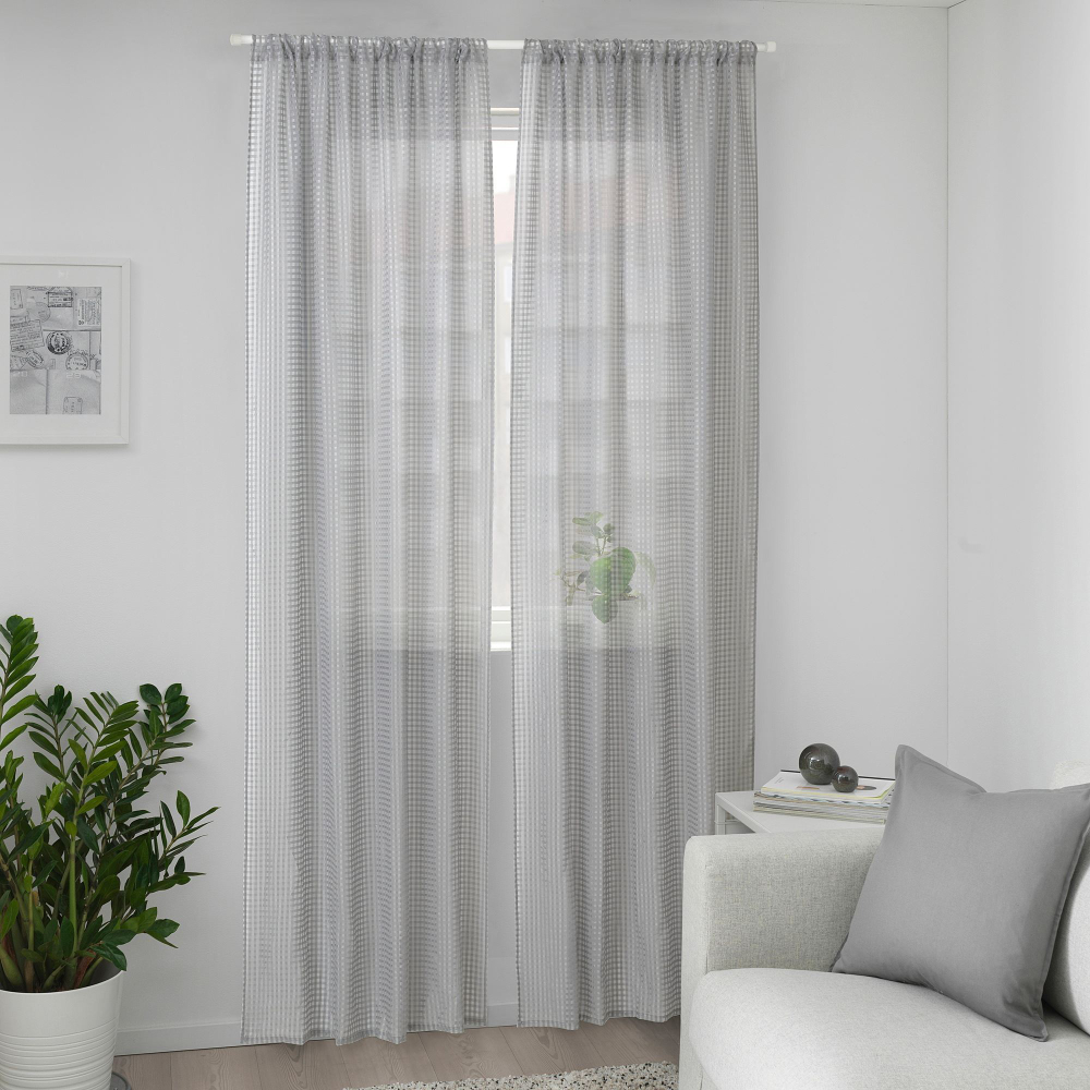 Комплект штор IKEA SANDDADRA (САНДДАДРА), Серый с рисунком, 145x250 см, 2 шт