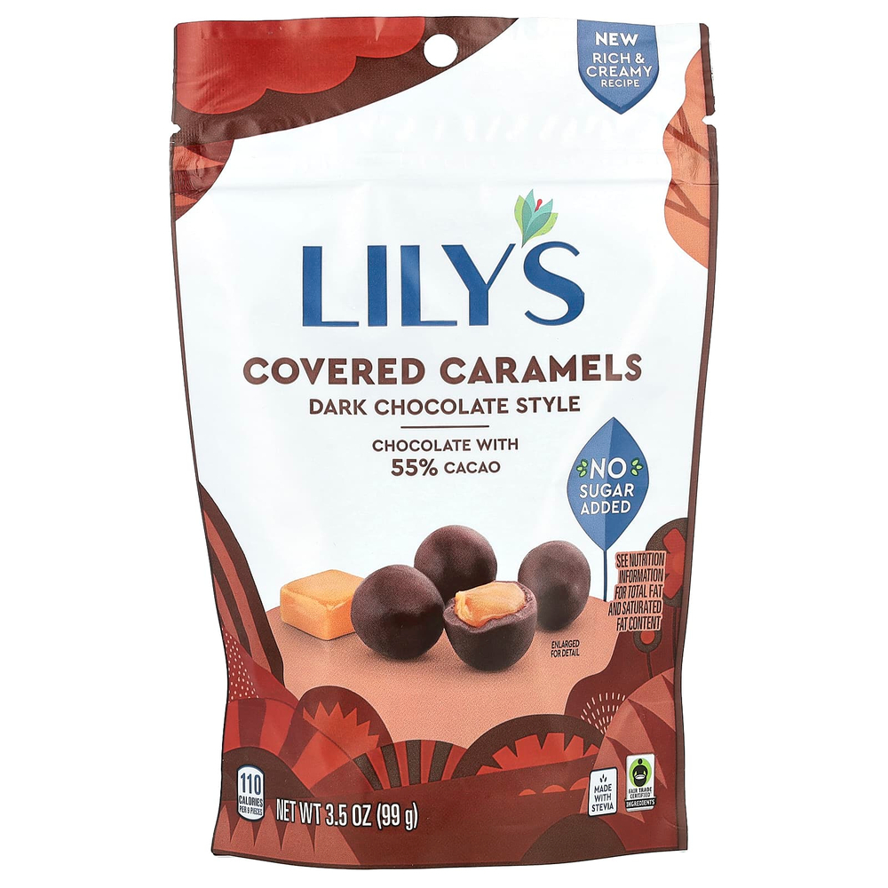 Lily's Sweets, Покрытые карамели, в стиле темного шоколада, 99 г (3,5 унции)