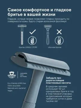 Бритвенный станок Jungle Story + 5 лезвий / комплект Серый Grey razor kit
