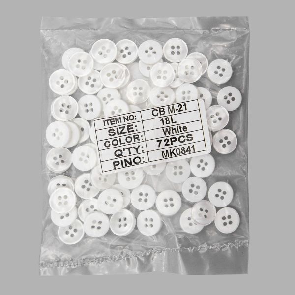 Пуговицы 4 прокола 18L=11 мм, (White белый) CB, 72 шт