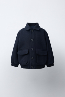 ZARA КУРТКА ИЗ СМЕСОВОЙ ШЕРСТИ, МОРСКОЙ СИНИЙ