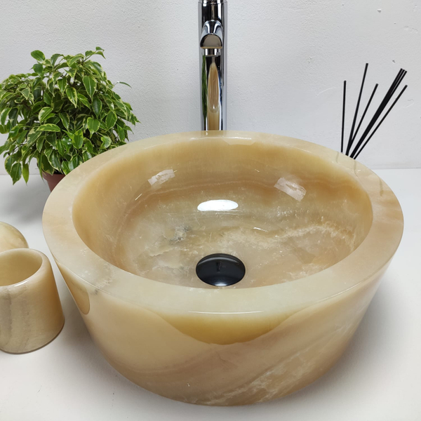Раковина из оникса Drum Yellow Small DO-60979 40x40x15 из натурального камня