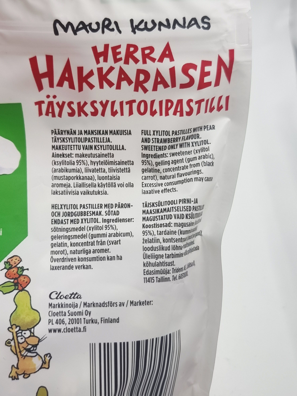 Пастилки с ксилитом Jenkki Herra Hakkarainen Клубника и груша 150 г (из Финляндии)