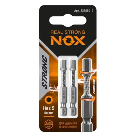 Бита torsion HEX5-50 2шт карта NOX STRONG 338550-2