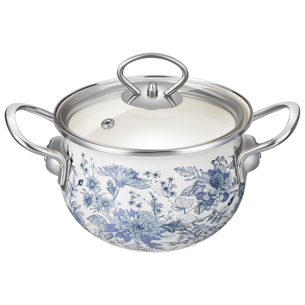 КАСТРЮЛЯ AGNESS ЭМАЛИРОВАННАЯ СО СТЕКЛЯННОЙ КРЫШКОЙ СЕРИЯ "ROYAL BLUE", 1,5 Л ДИА.16СМ