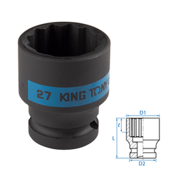 KING TONY (453027M) Головка торцевая ударная двенадцатигранная 1/2", 27 мм