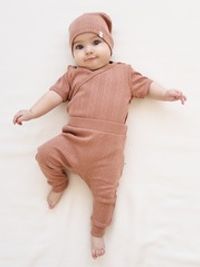 Боди-кимоно с коротким рукавом "Корица" из ажурного хлопка 0+