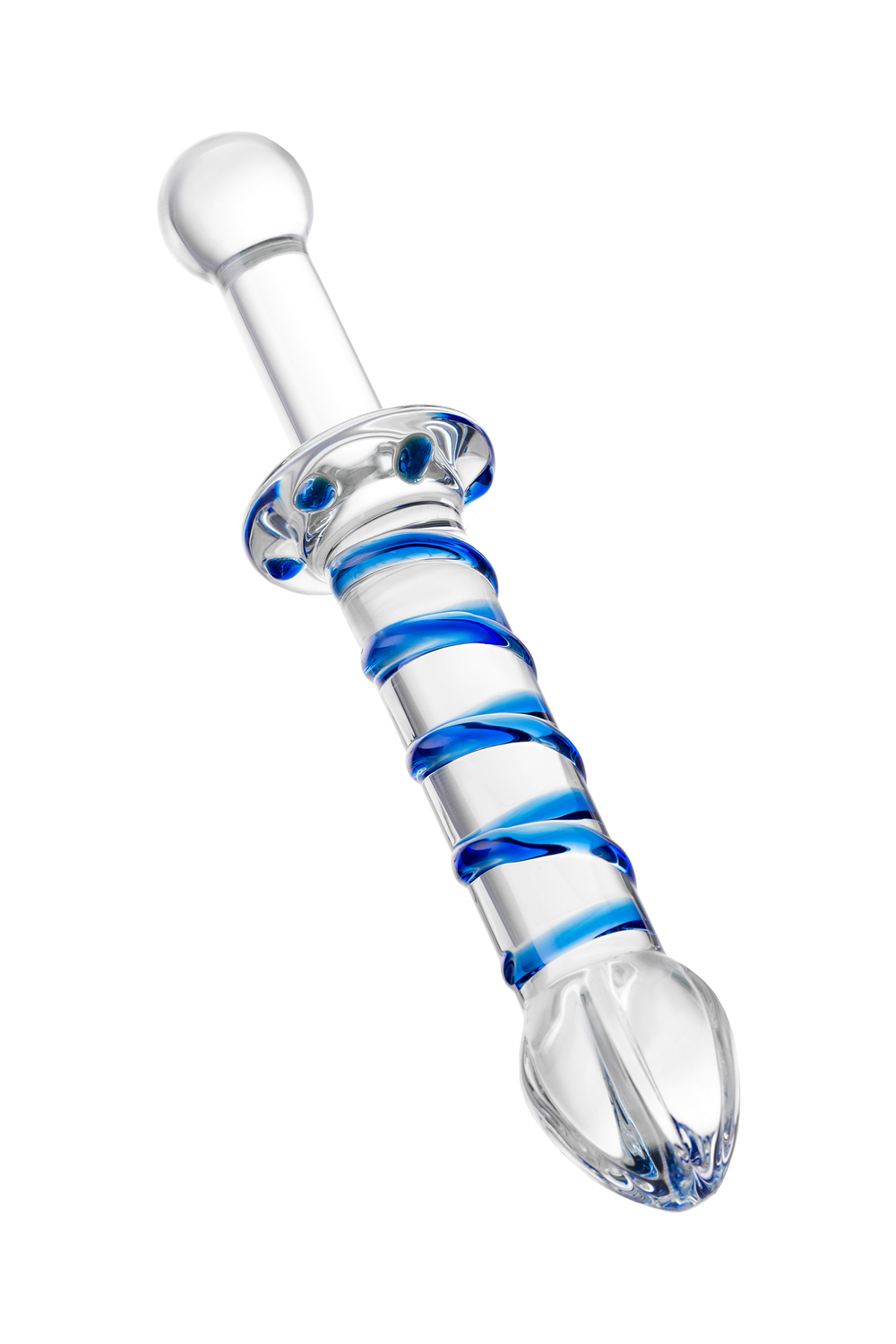 Фаллоимитатор Sexus Glass стеклянный с голубыми полосками 23 см