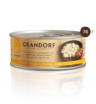 Grandorf Куриная грудка с утиным филе консерва для кошек 70 г