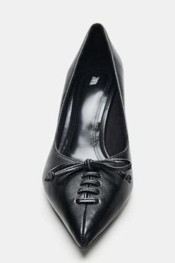 ZARA ТУФЛИ НА ВЫСОКОМ КАБЛУКЕ С БАНТОМ, ЧЕРНЫЙ