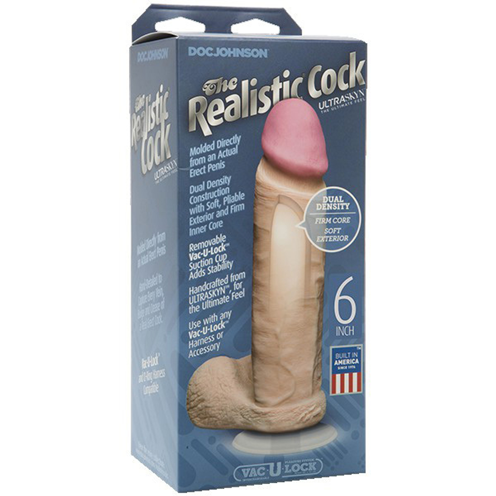 Телесный фаллоимитатор-реалистик 18,4см с мошонкой на присоске Doc Johnson Ultra Skin 6 Realistic Cock 0276-01-BX
