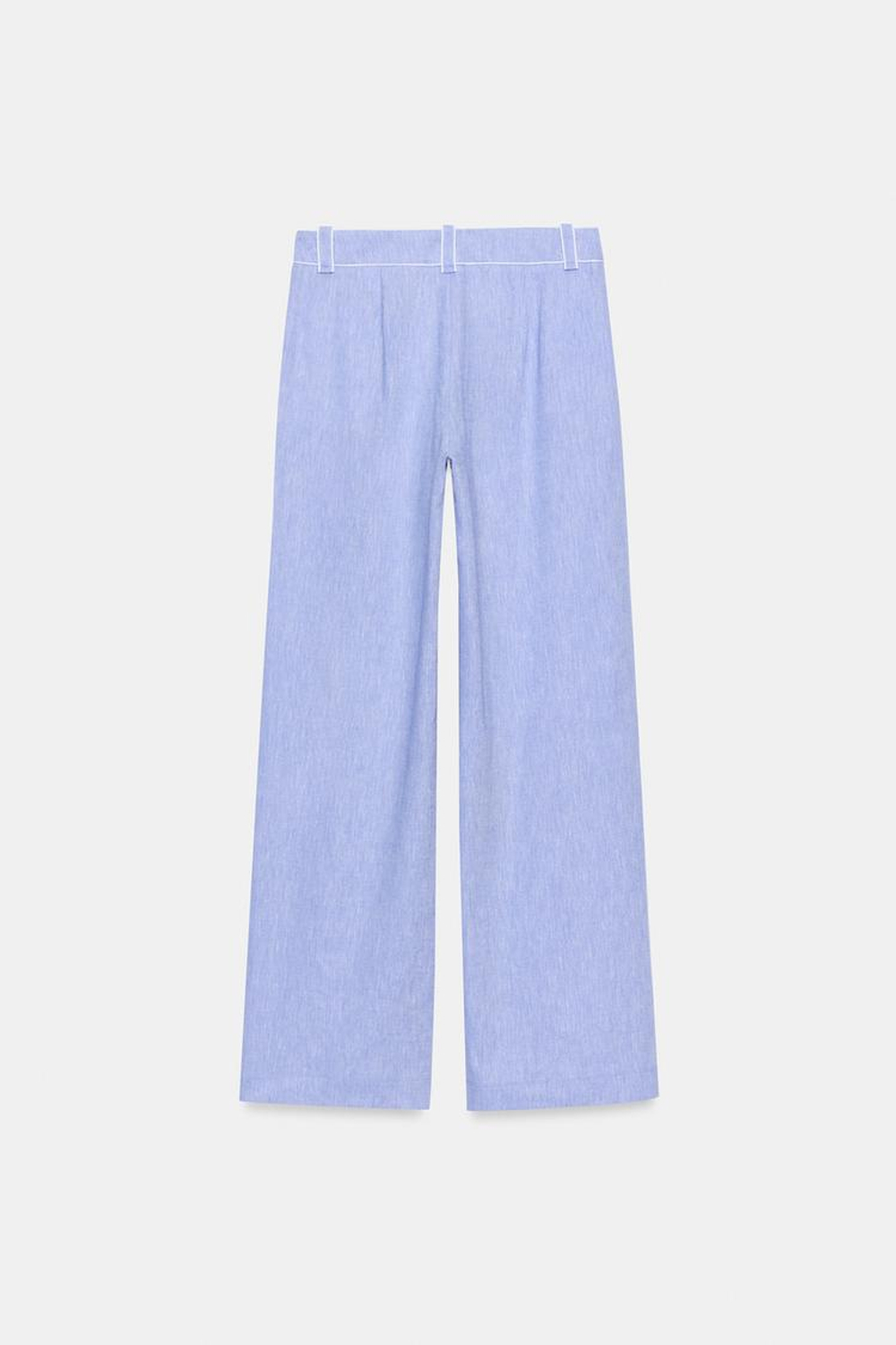 ZARA БРЮКИ ИЗ СМЕСОВОГО ЛЬНА С ОКАНТОВКОЙ, ГОЛУБОЙ