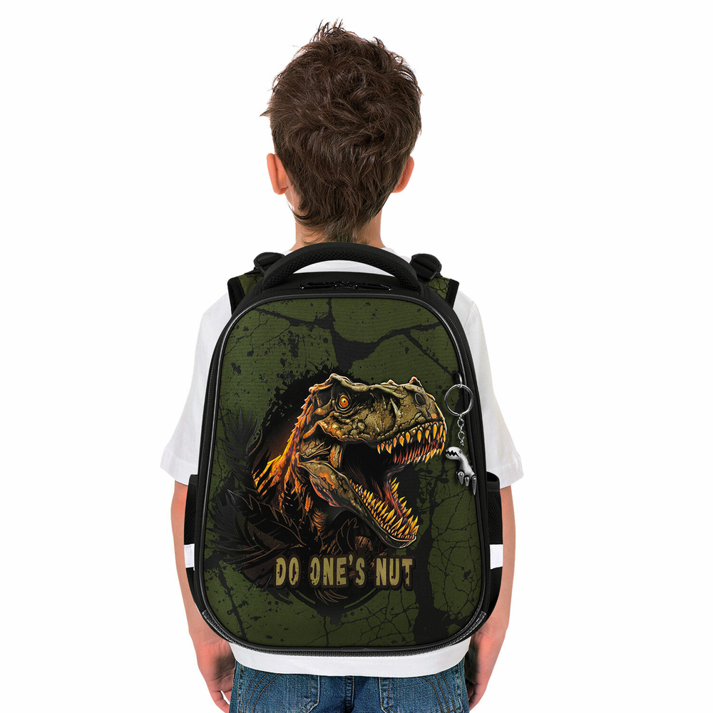 Ранец BRAUBERG PREMIUM, 2 отделения, с брелоком, "Dino attack", 3D-панель, 38х29х16 см, 272016