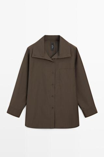 Massimo Dutti Куртка-рубашка с воротником-стойкой и пряжками, хаки
