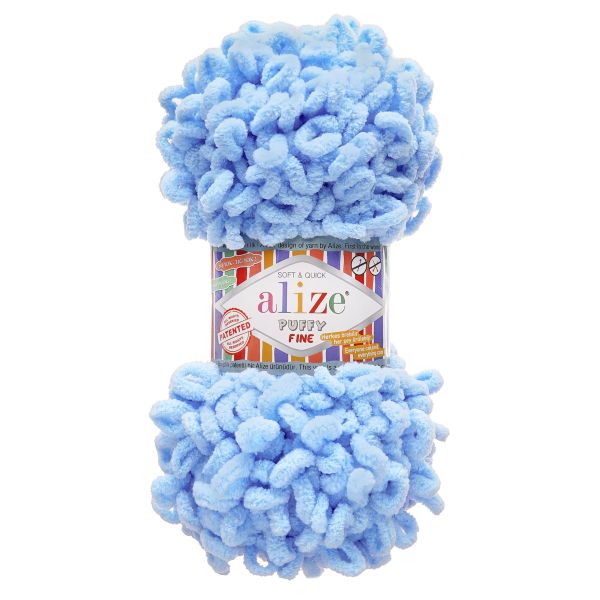 Пряжа Alize (Ализе) Puffy Fine / уп.5 мот. по 100 г, 14м, 218 детский голубой A