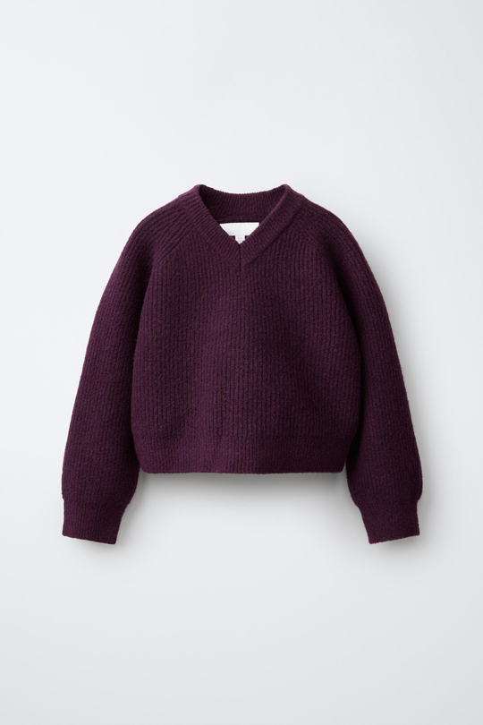 ZARA ОДНОТОННЫЙ ТРИКОТАЖНЫЙ СВИТЕР, БАКЛАЖАННЫЙ