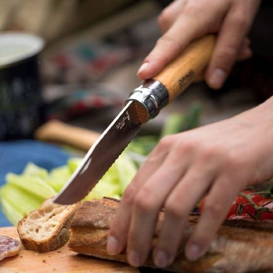 Складной нож Opinel №12, нержавеющая сталь, рукоять из бука, серрейторная заточка, 002441 c клинком из стали Sandvik™ 12С27