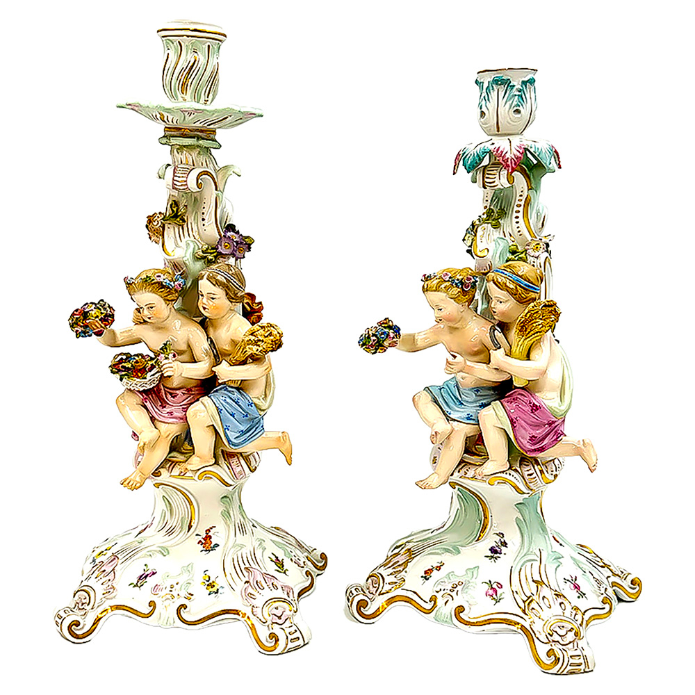 Пара подсвечников. Времена года. Meissen (Мейсен). Фарфор. Германия. XIX в.