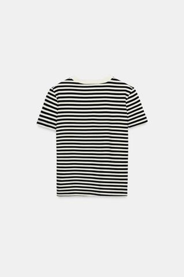 ZARA ФУТБОЛКА INTERLOCK С КОРОТКИМ РУКАВОМ, ПОЛОСКИ