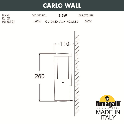 Уличный настенный светильник Fumagalli CARLO DR1.570.000.LXU1L