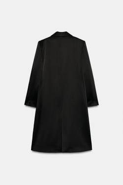 ZARA АТЛАСНОЕ ПАЛЬТО С ПОДПЛЕЧНИКАМИ, ЧЕРНЫЙ