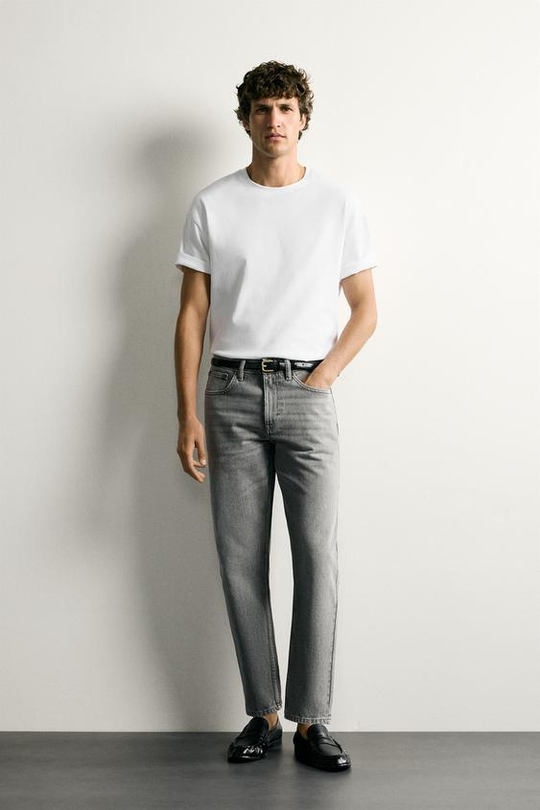 ZARA ДЖИНСЫ SLIM TAPERED, СЕРЫЙ