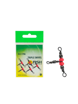Вертлюжок рыболовный на три направления (красная бусина) TRIPLE SWIVEL 1706 10х12